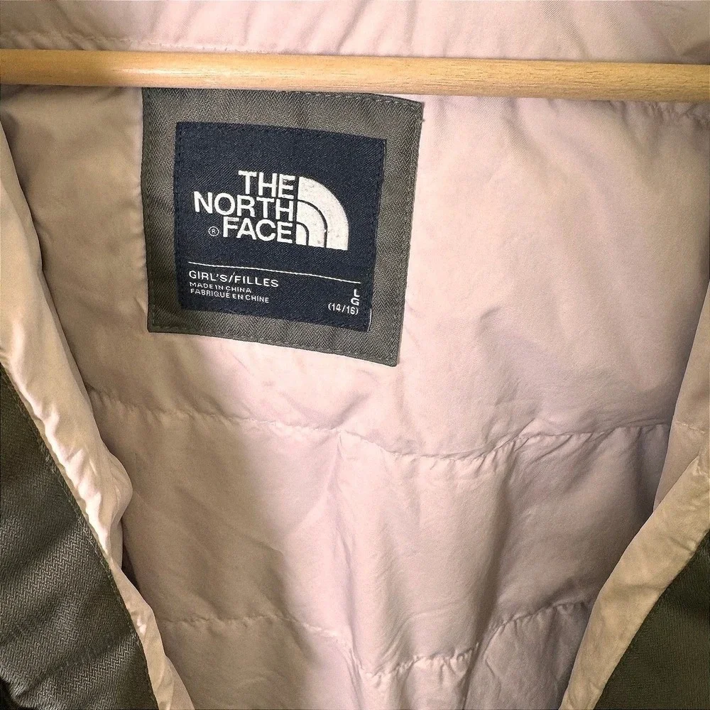 The North Face Girls L 14/16 Olive Green Goose Down Hooded Puffer Jacket